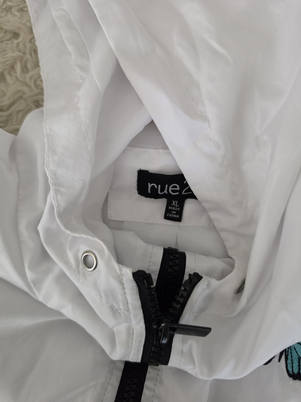 Rue21 White Hooded Bomber Jacket with Blue Butterfly Patch - Picture 3 of 5